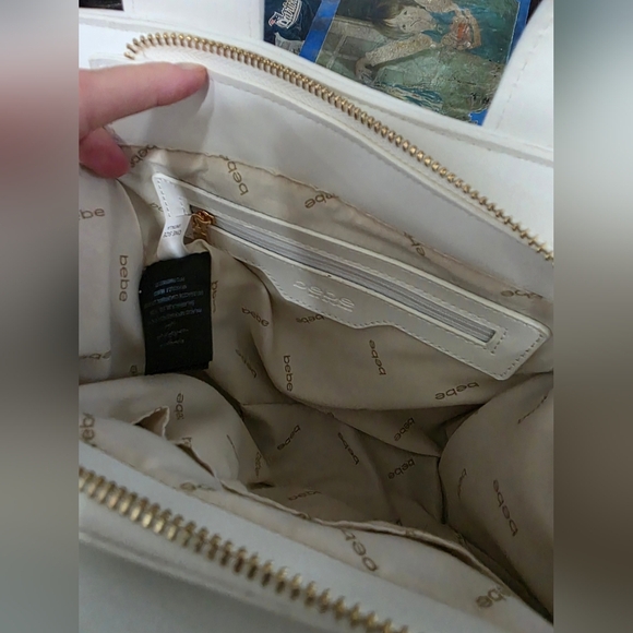 Bebe White Tote Shoulder Bag with Black Strap - Picture 7 of 14